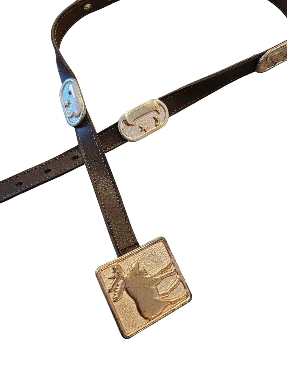 Vintage Navasota Western Leather Belt Moose Buckle Womens Sz L